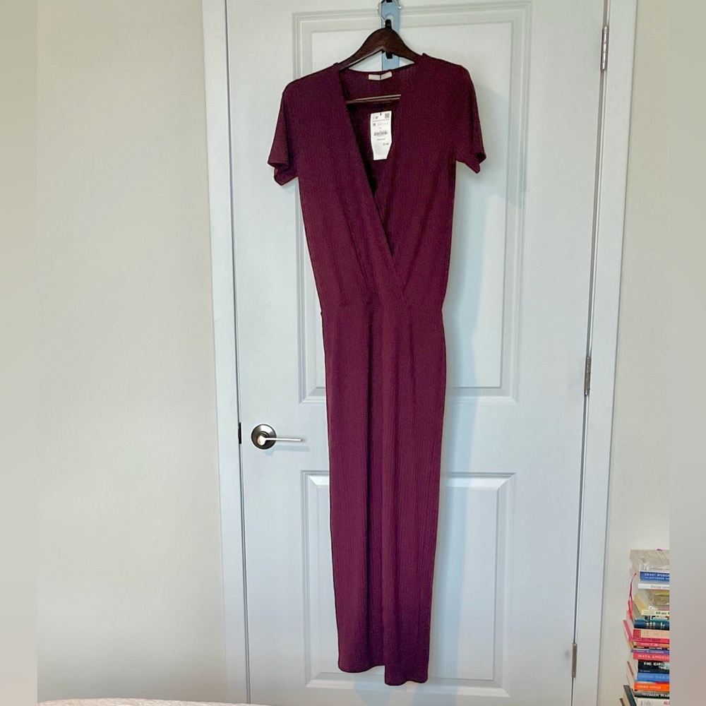 Zara Women’s Burgundy Short-Sleeve Jumpsuit